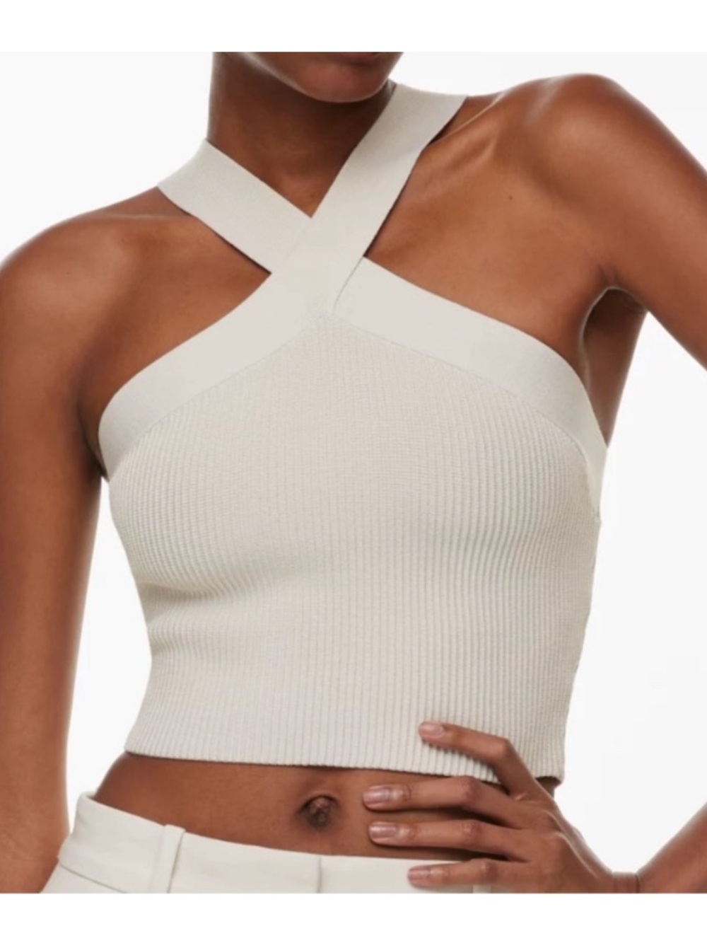 Aritzia Babaton Matte Pearl Sculpt Knit Criss Cross Cropped Tank Size Medium